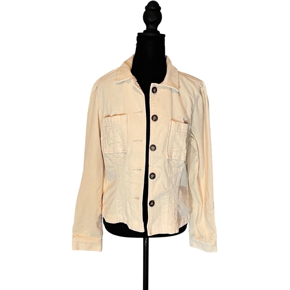 Kut From The Kloth Cream Corduroy Button Up Jacket Sz M layering 90s Minimalist